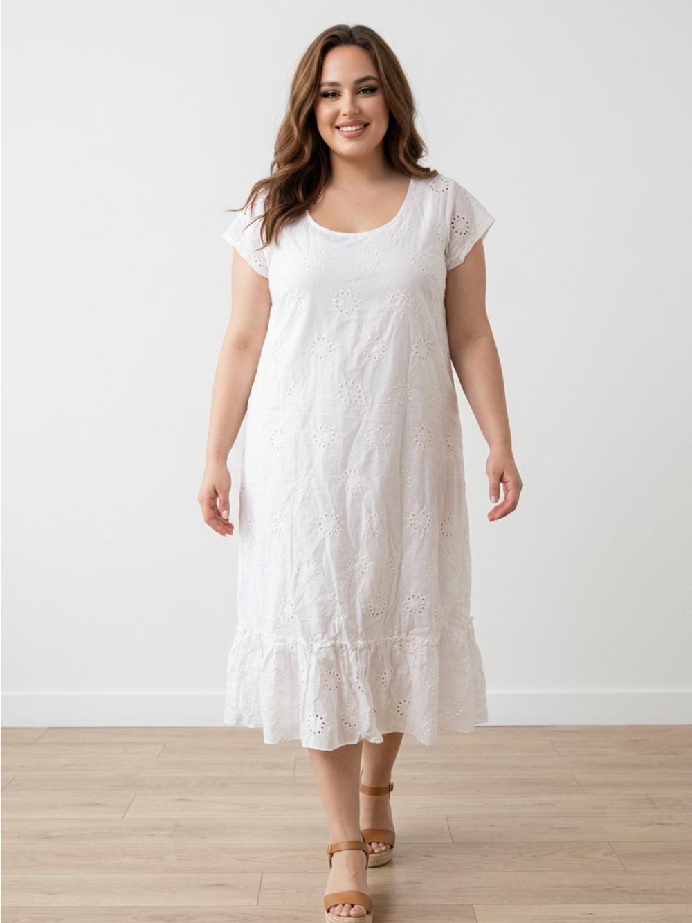 SHEIN White Eyelet Midi Dress